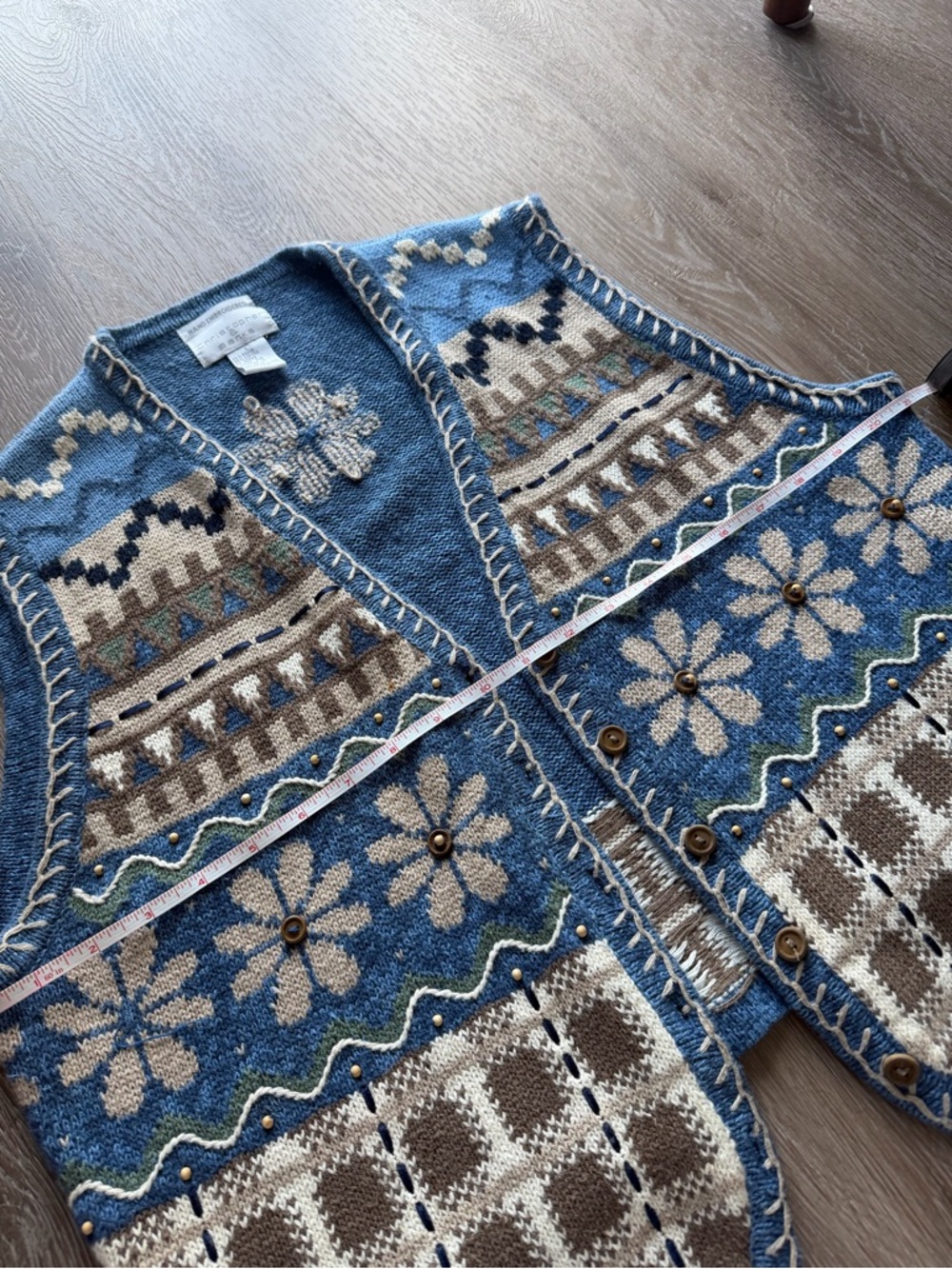 Blue Floral Patchwork Hand Embroidered Knit Vest - Picture 2 of 5